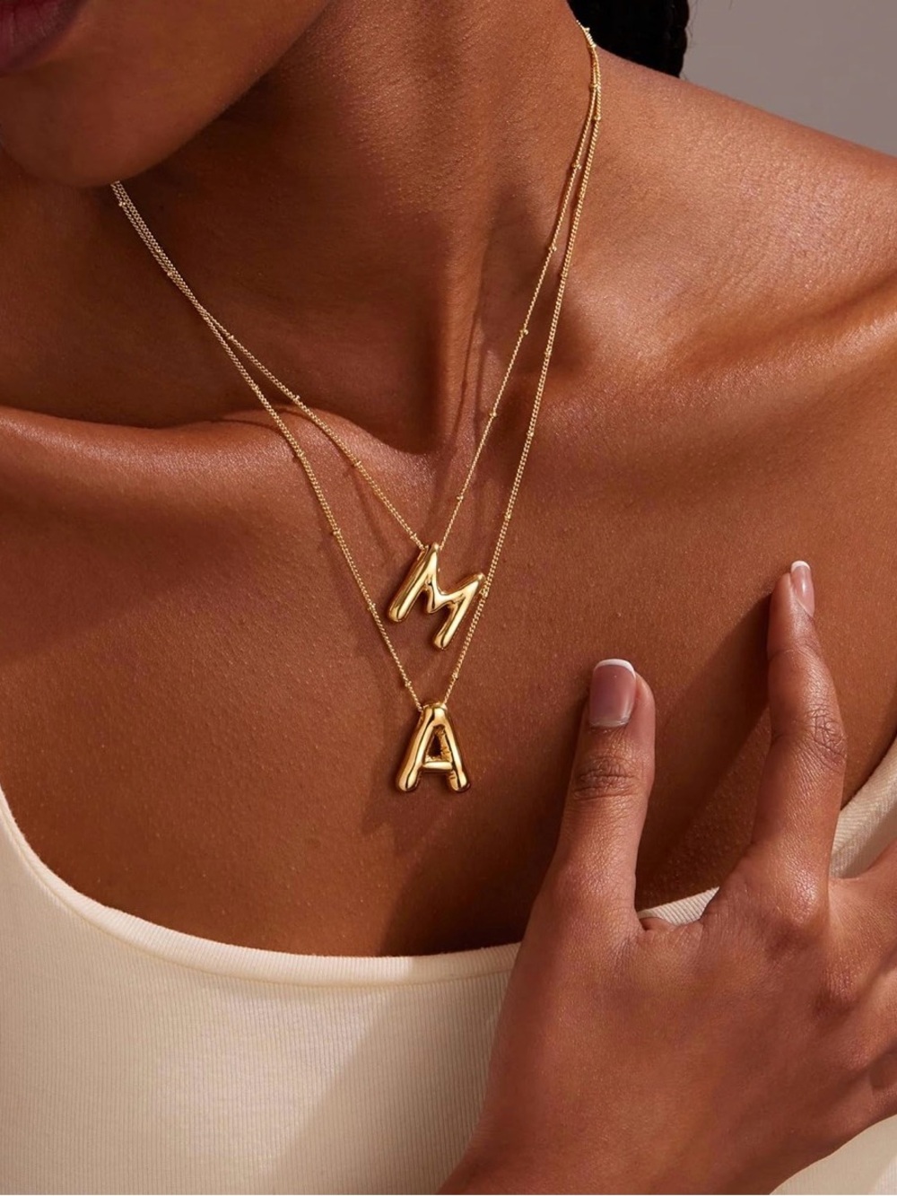 Gold Plated Initial Beaded Necklace Pendant